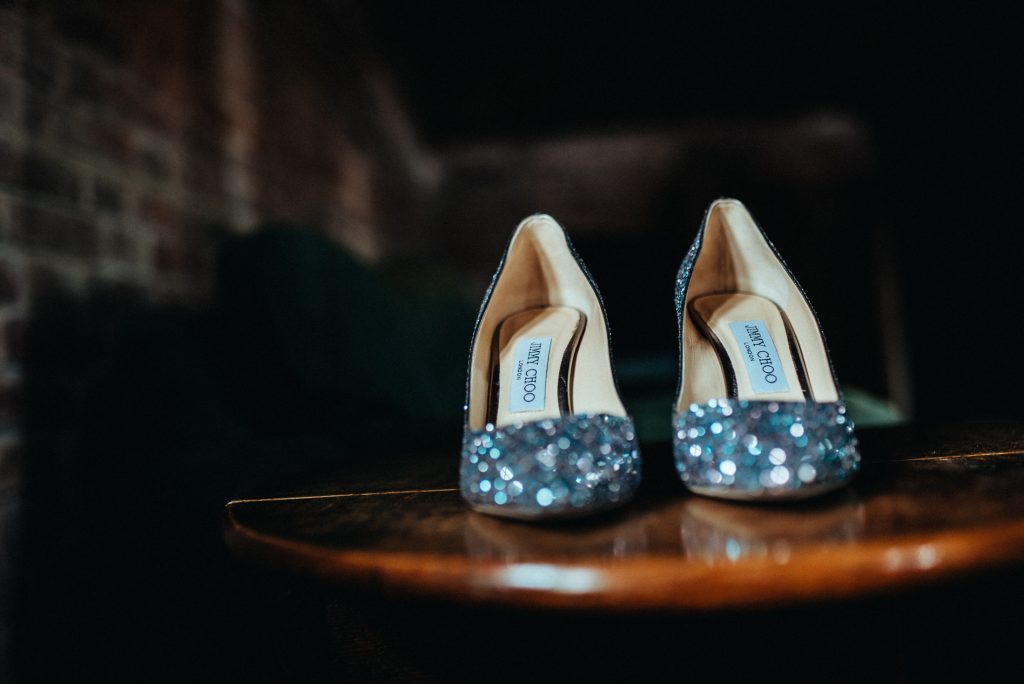 Sparkly wedding shoes at Hendall Manor Barns